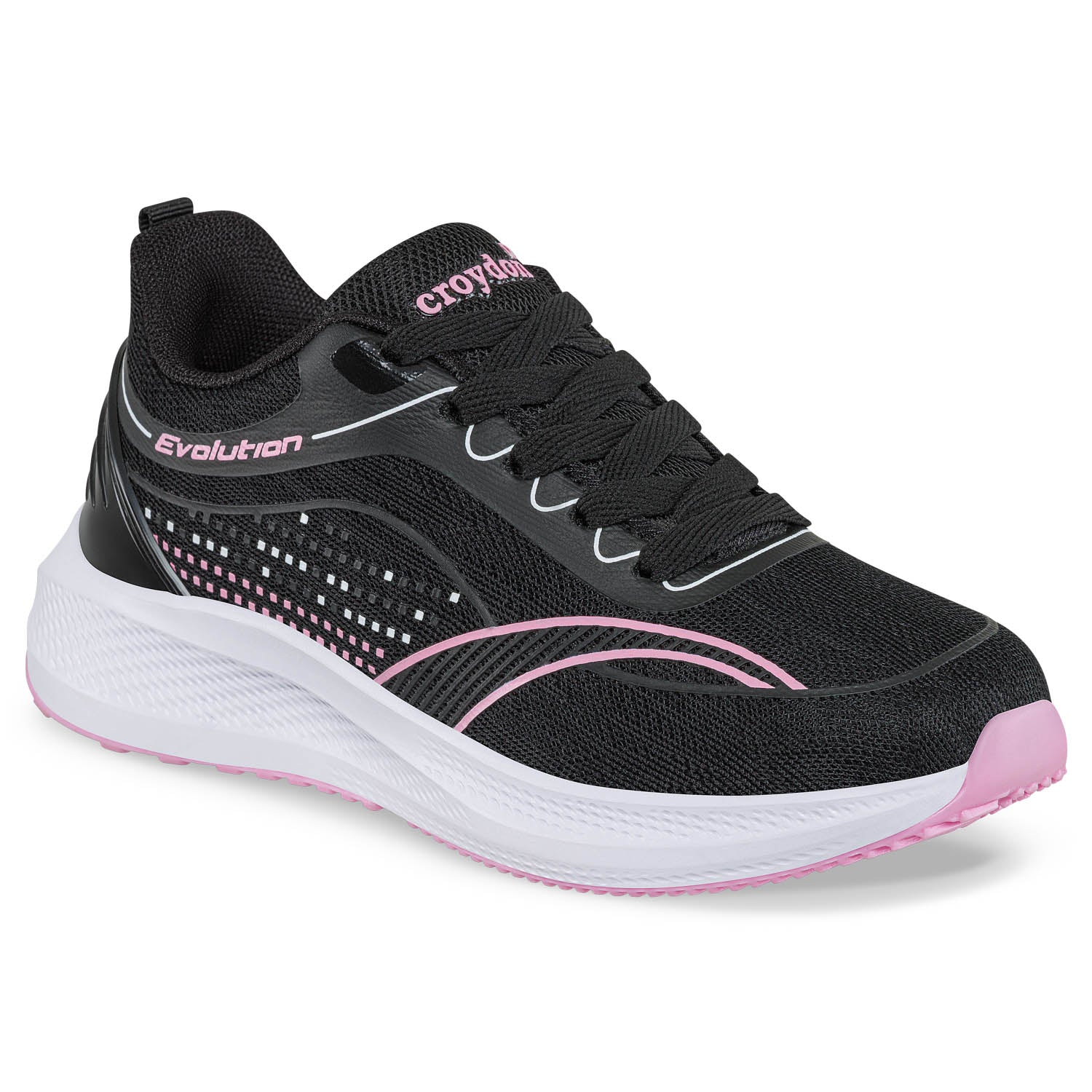Tenis Running Sotta Negro-Rosa Croydon para Niña