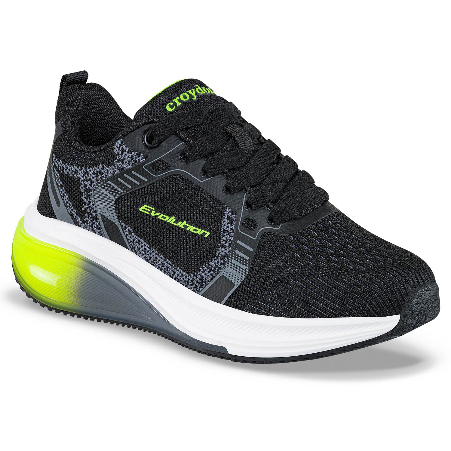 Tenis Running Yalton Negro-Verde Croydon para Niño